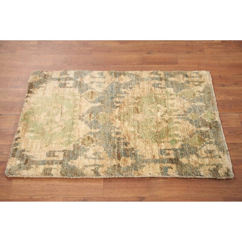 Hand Knotted Oriental Jute Carpet Modern Abstract Beige & Ivories Moroccan Area Rug - 3' 0'' X 2' 0''
