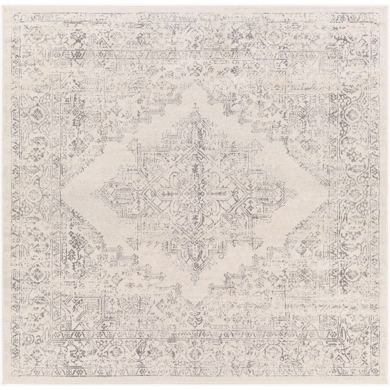 Livabliss Roma Updated Traditional Medallion Area Rug - Ivory/Grey - 7'10" x 7'10" Square