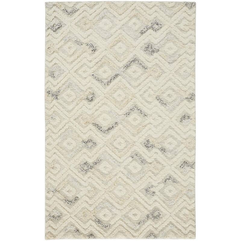 Feizy FZRG80927 Key 8' x 10' Cotton and Wool Hand Tufted Geometric - Ivory / Blue