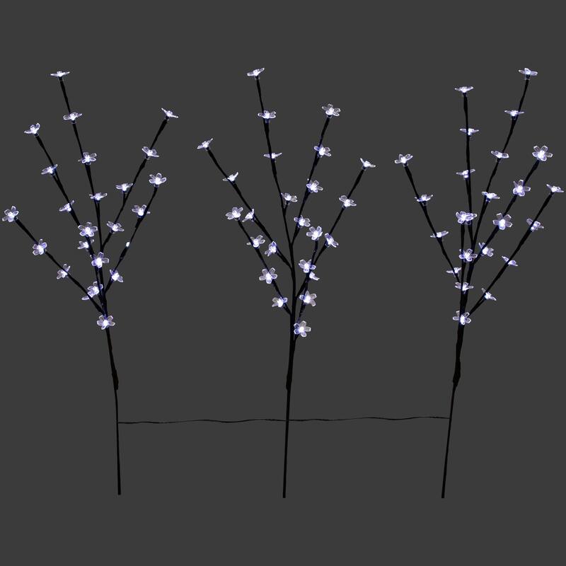 3 Cherry Blossom Artificial Tree Branches 2.5' Pure White LED Lights