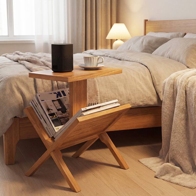 Gymax 2-Tier Bookshelf Small Bookcase w/ Teak Wood Frame & Anti-Slip