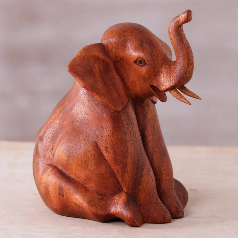 Novica Handmade Elephant Child Wood Sculpture