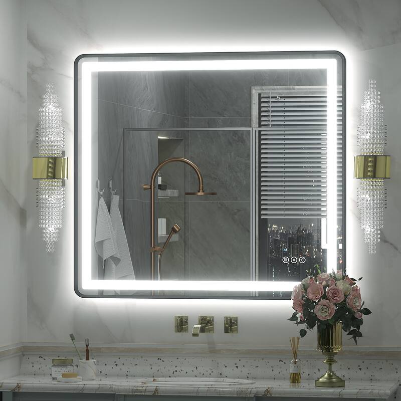 UL Certified Black Metal Framed LED Front Light and Backlit Anti-Fog Wall Bathroom/ Vanity Mirror