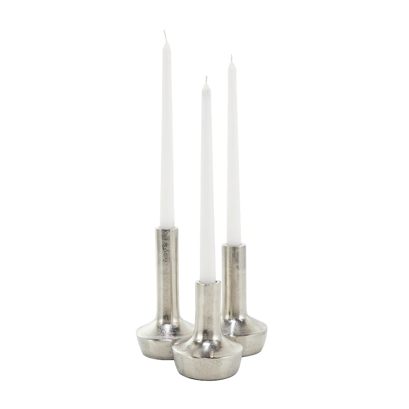 Aluminum Metal Decorative Candle Holder with Rounded Bases - Set of 3 Silver - Roche River Decor