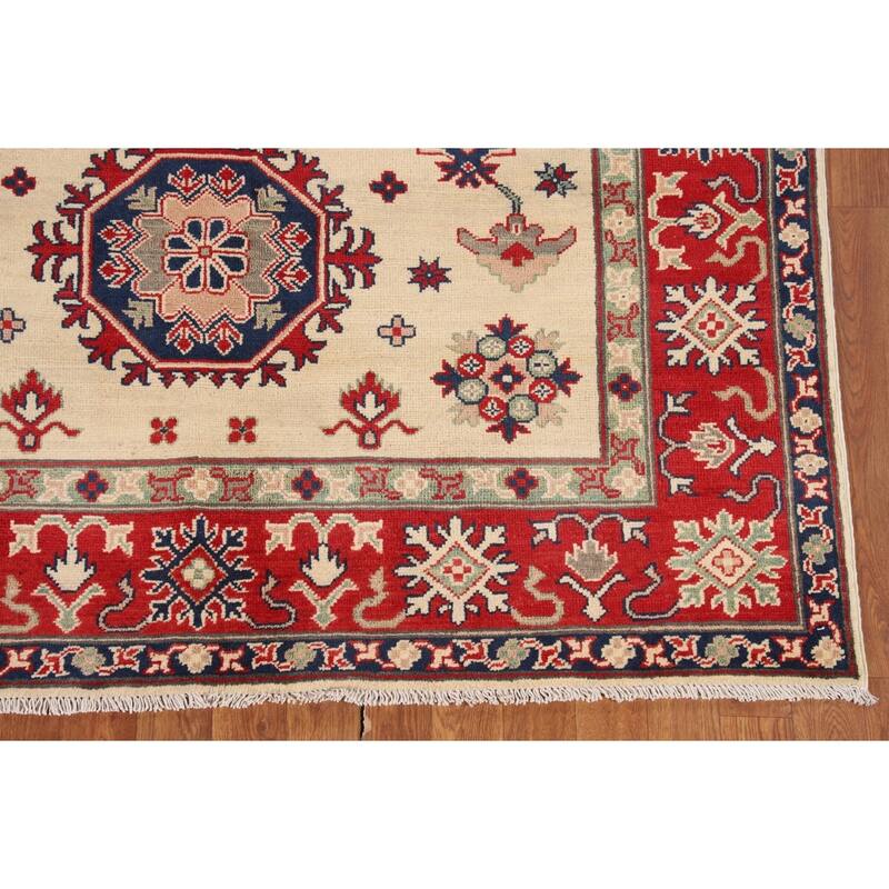Geometric Beige Kazak Oriental Area Rug Handmade Wool Carpet - 5'0" x 6'8"