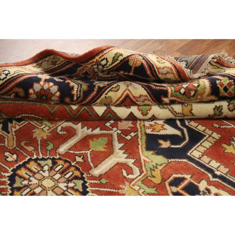 Geometric Medallion Heriz Serapi Indian Rug Hand-Knotted Wool Carpet - 8'10" x 12'0"