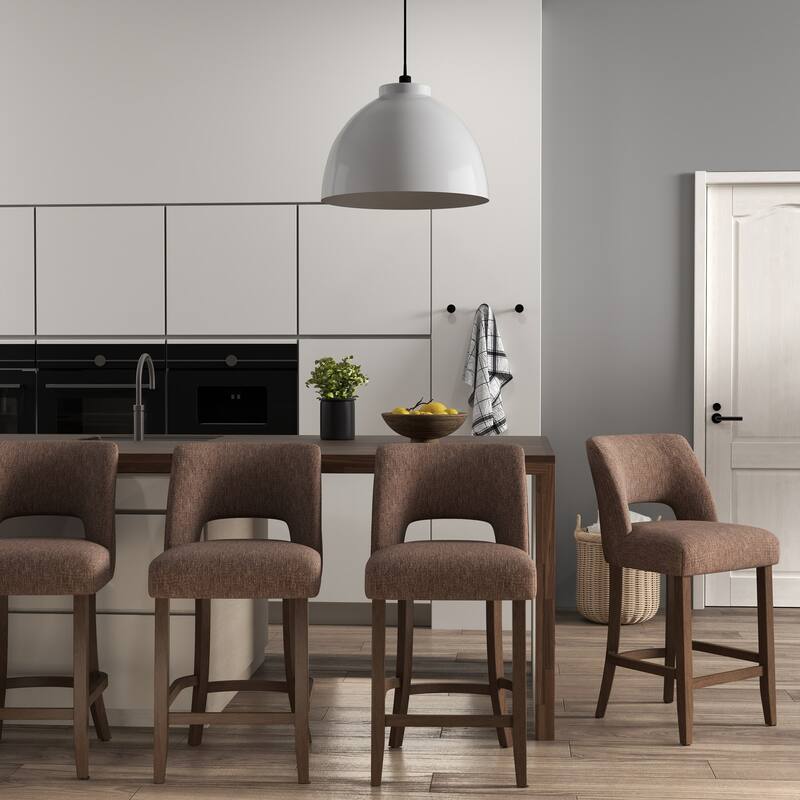 Set of 2/4/6,Upholstered Counter Height Bar Stools,Modern Counter Stools with Wood Legs for Kitchen Island Dining Room Bar - Set of 4 - Brown