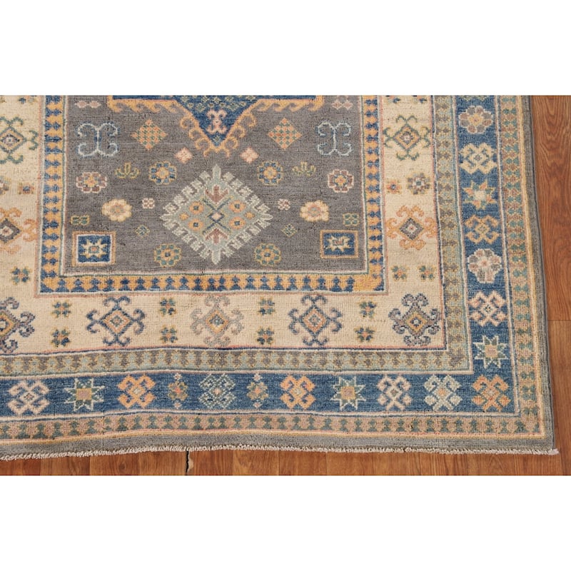 Geometric Kazak Area Rug Handmade Oriental Wool Carpet - 4'0" x 5'9"