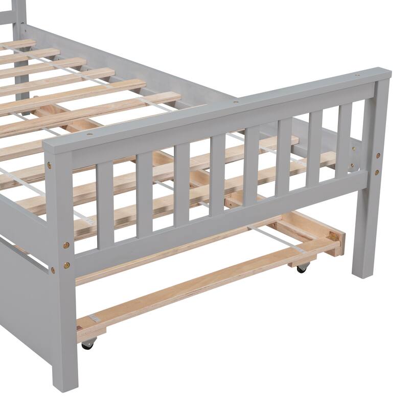 Twin Platform Bed with Trundle and Footboard for Bedroom