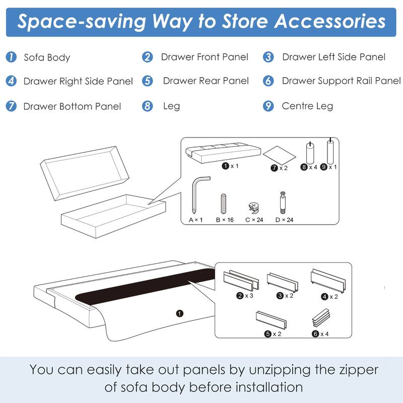 Costway Convertible Futon Sofa Bed Adjustable Couch Sleeper w/ Two - See Details