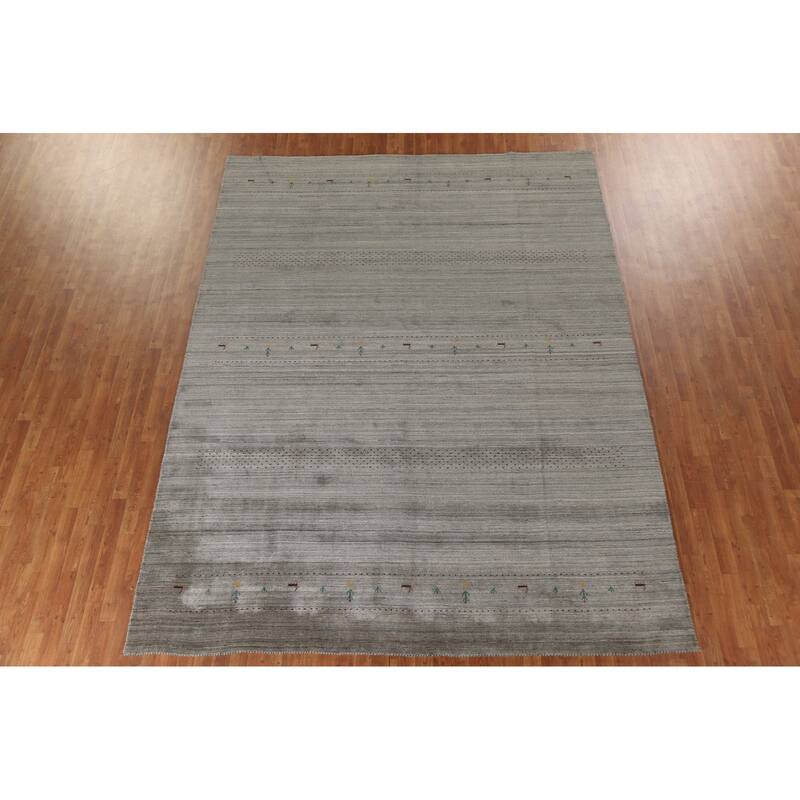 Striped Gabbeh Oriental Area Rug Handmade Green Wool Carpet - 8'10"x 11'7"