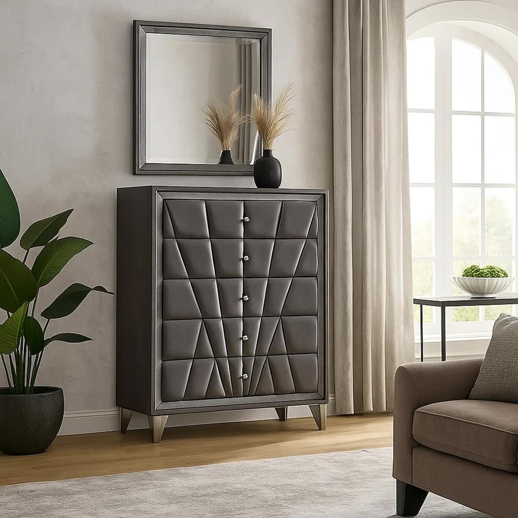 Chest with Art Deco Style and Acrylic Knobs, Gray