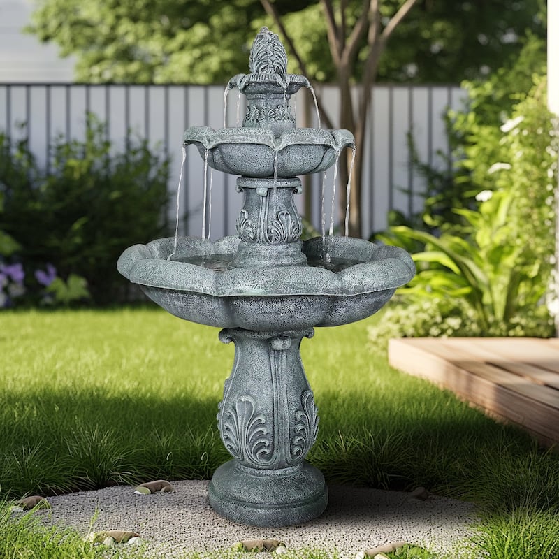 48in High Outdoor Three-Tier Water Fountain with Water Pump for Garden
