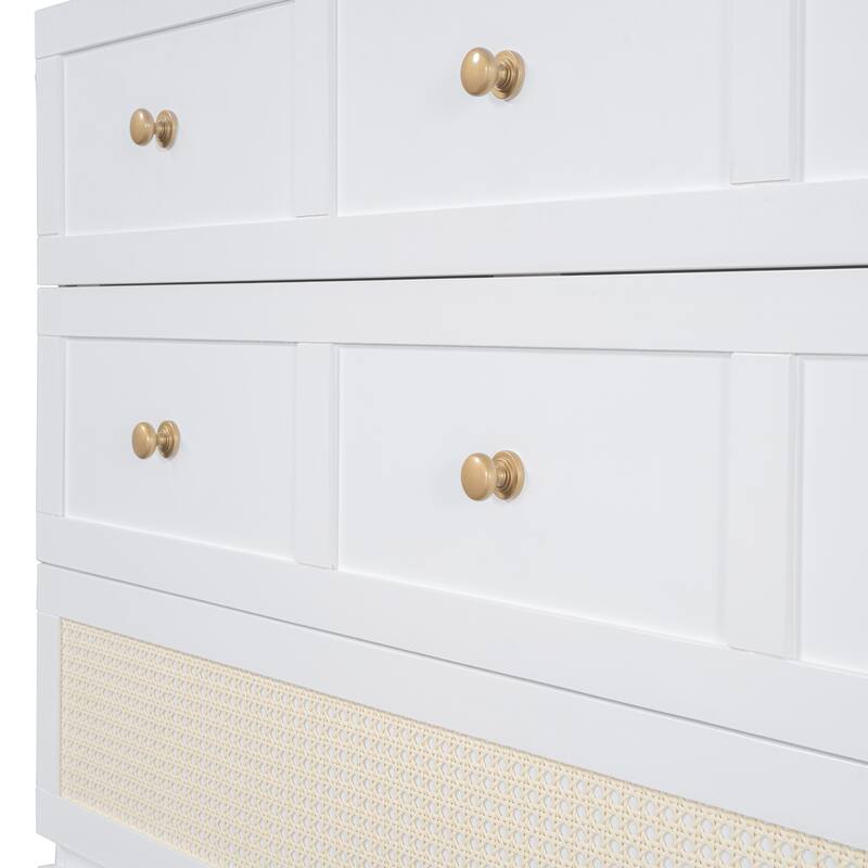 Full Size Murphy Bed Hidden Cabinet Bed with Drawer Underneath and Rattan Patterned, Clever Space Utilization Classic White