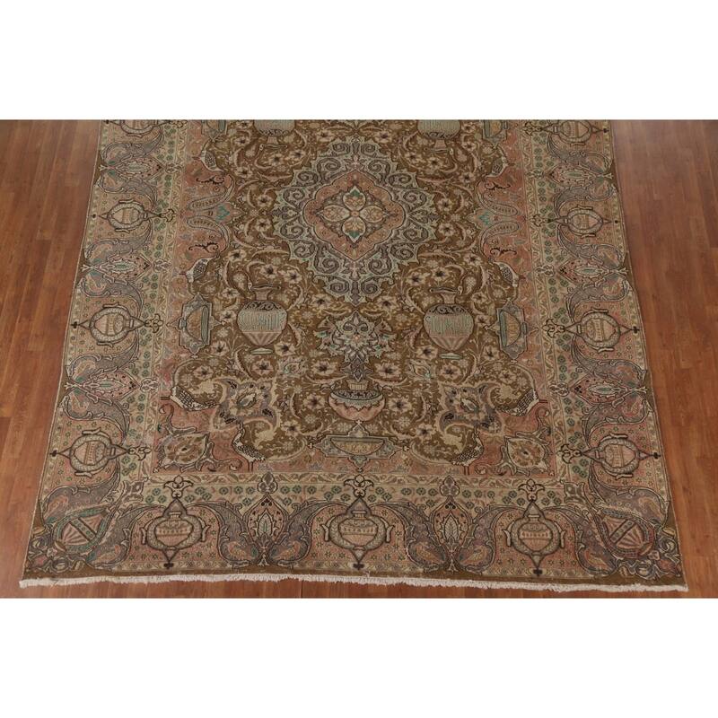 Hand Knotted Oriental 100% Wool Carpet Traditional Floral Brown Kashmar Area Rug - 12' 0'' X 9' 5''
