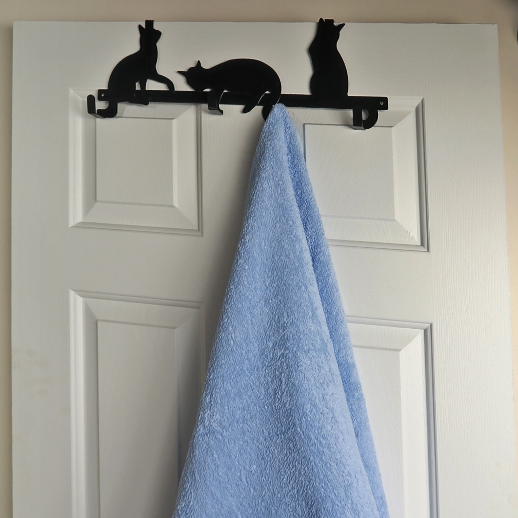 Coats by Cat-Nab Over the Door Cat Double Hook Hanger I Perfect for Cat Lovers I Heavy Duty Iron Organizer for Hanging Towels Robes Keys Clothes Black 