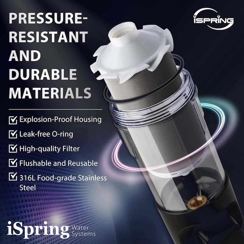 iSpring WSP200ARJ-BP NSF Certified Spin-Down Sediment Water Filter w/ Bypass, 200 Microns, 4 Modes, Touch-Screen Flushing Module