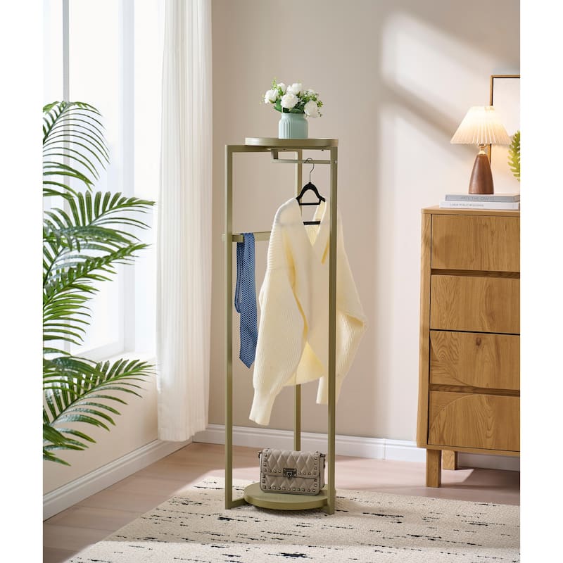 David Modern Metal and Wood Valet Stand with Storage Tray - Green