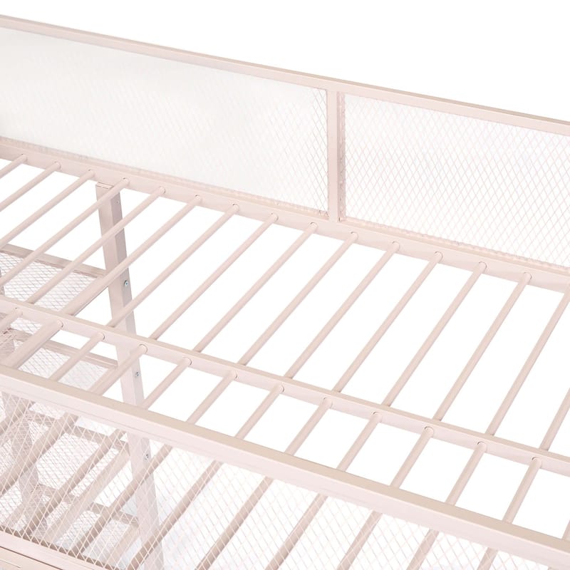 Metal Loft Bed with 4-Tier Shelves and Storage