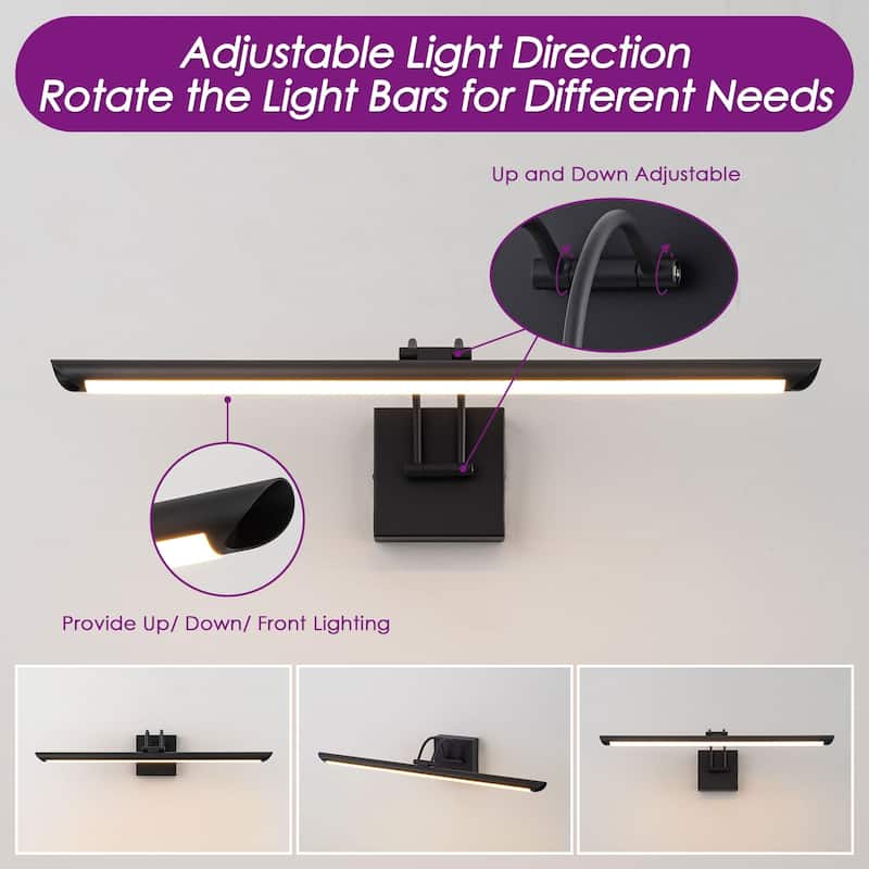 1-Light Modern Black/Gold Linear Metal Adjustable LED Picture Light/Bathroom Vanity Light