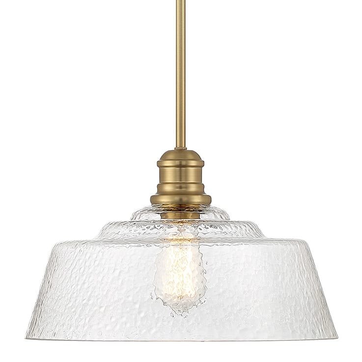Bellevue SH7023 15" Wide Pendant with Hammered Glass Shade - Natural Brass