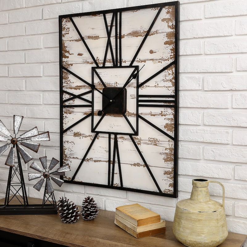 Glitzhome Antique Farmhouse Oversized Wooden Wall Clock - 24 x 31.5 x 2 - 32"H