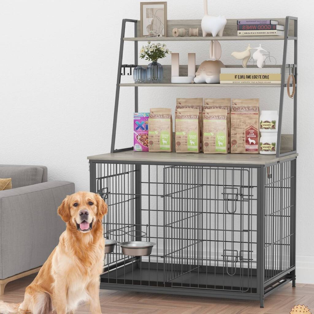 Indoor Dog Crate, Dog Cage with 3-Layer Storage Shelves - N/A