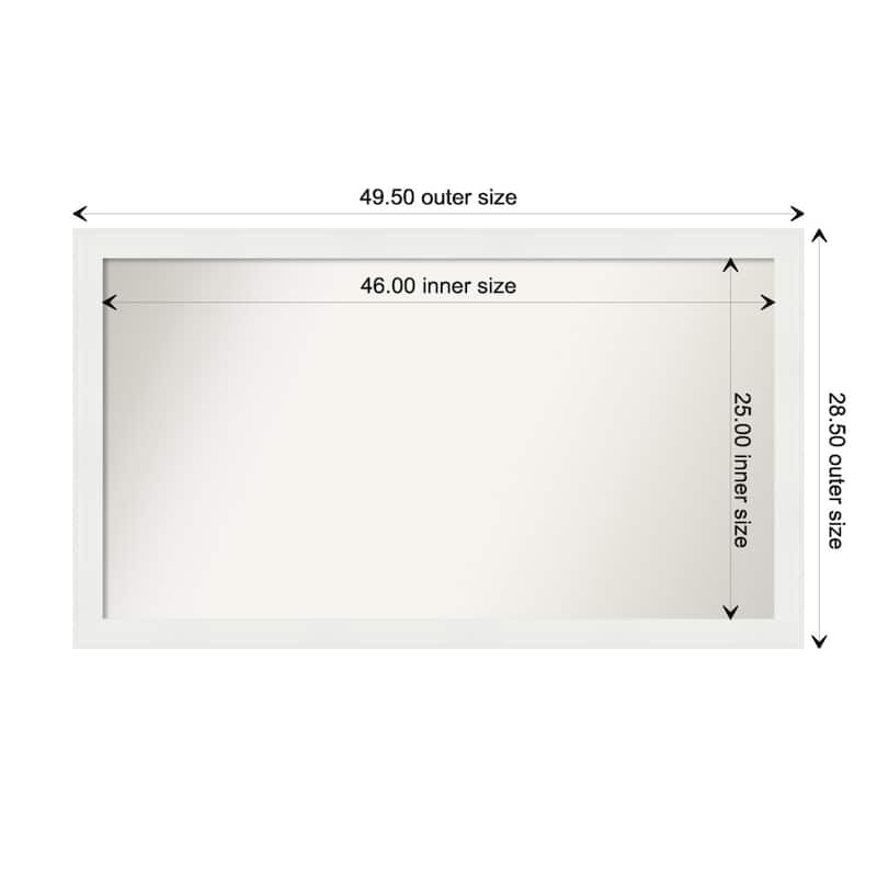 Vanity White Narrow Framed Non-Beveled Custom Wall Mirror, Bathroom Vanity Mirror - Outer Size: 49.5 x 28.5