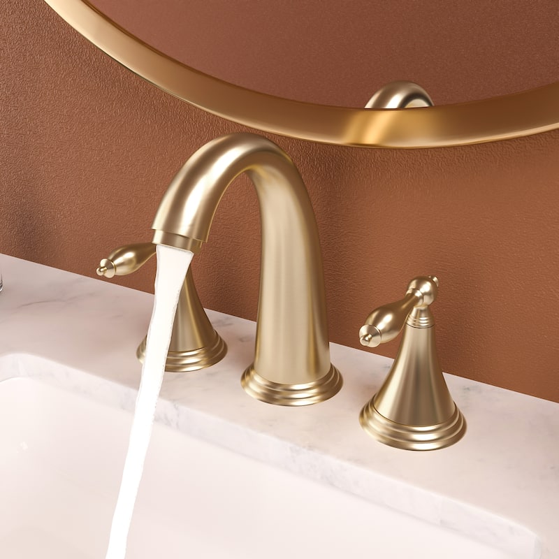 Modern 2 Handle Bathroom Sink Faucet with Pop Up Drain and 2 Water Supply Lines, Anti Corrosion, Scratch Resistant, 3 Hole - Yellow