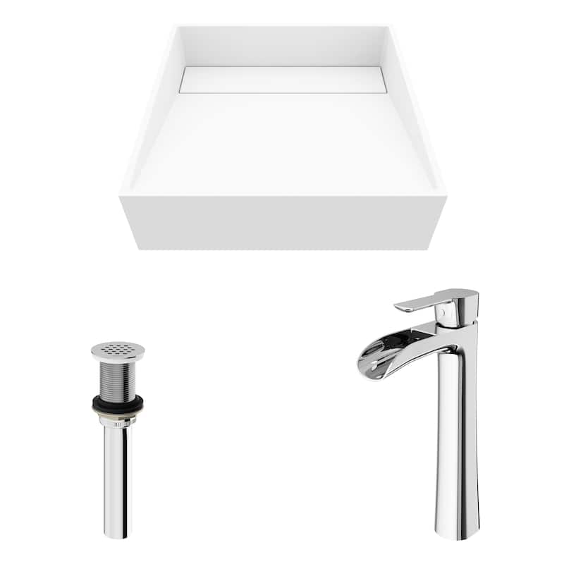 VIGO Starr 15"L x 15"W MatteStone Vessel Sink and Niko 11"H Faucet Set