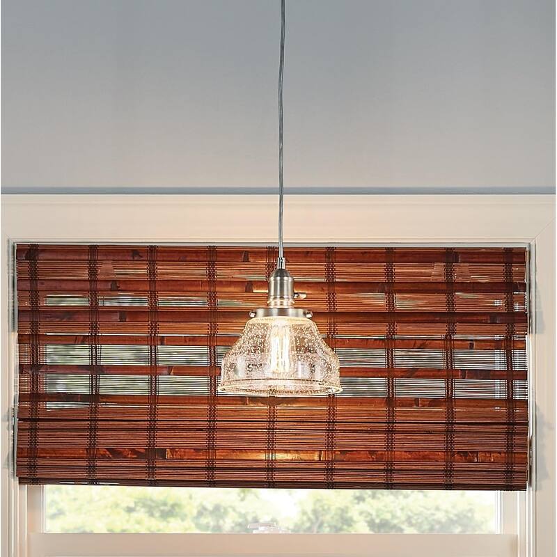Pendant light brushed nickle mini bell light alloy steel, glass seeded light