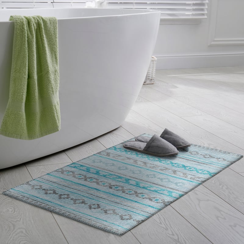 Indoor/ Outdoor Addison Yuma Southwest Striped Washable Area Rug - 1'8" x 2'6" - Turquoise