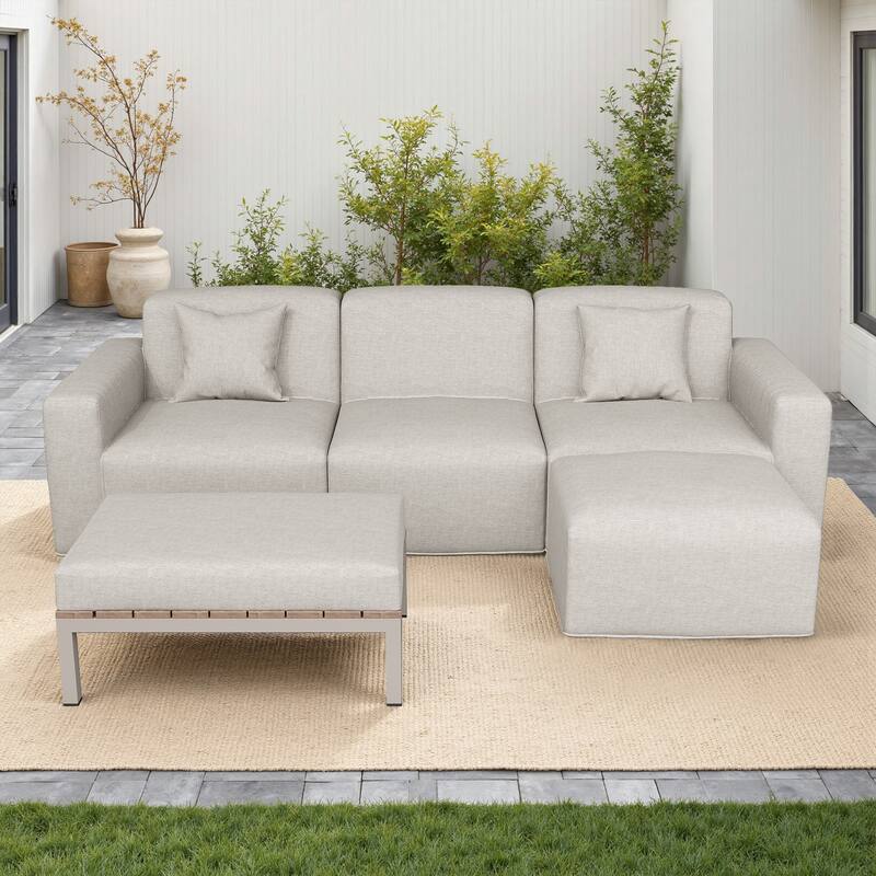 5-piece Full Foam Cushioning Sectional Sofa Set for living Room Patio - Light Grey