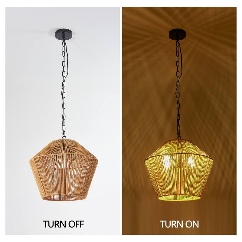 Bohemian Hemp Rope Chandelier, Handmade Farmhouse Chandelier, Height Adjustable, for Dining Room, Living Room and Bedroom