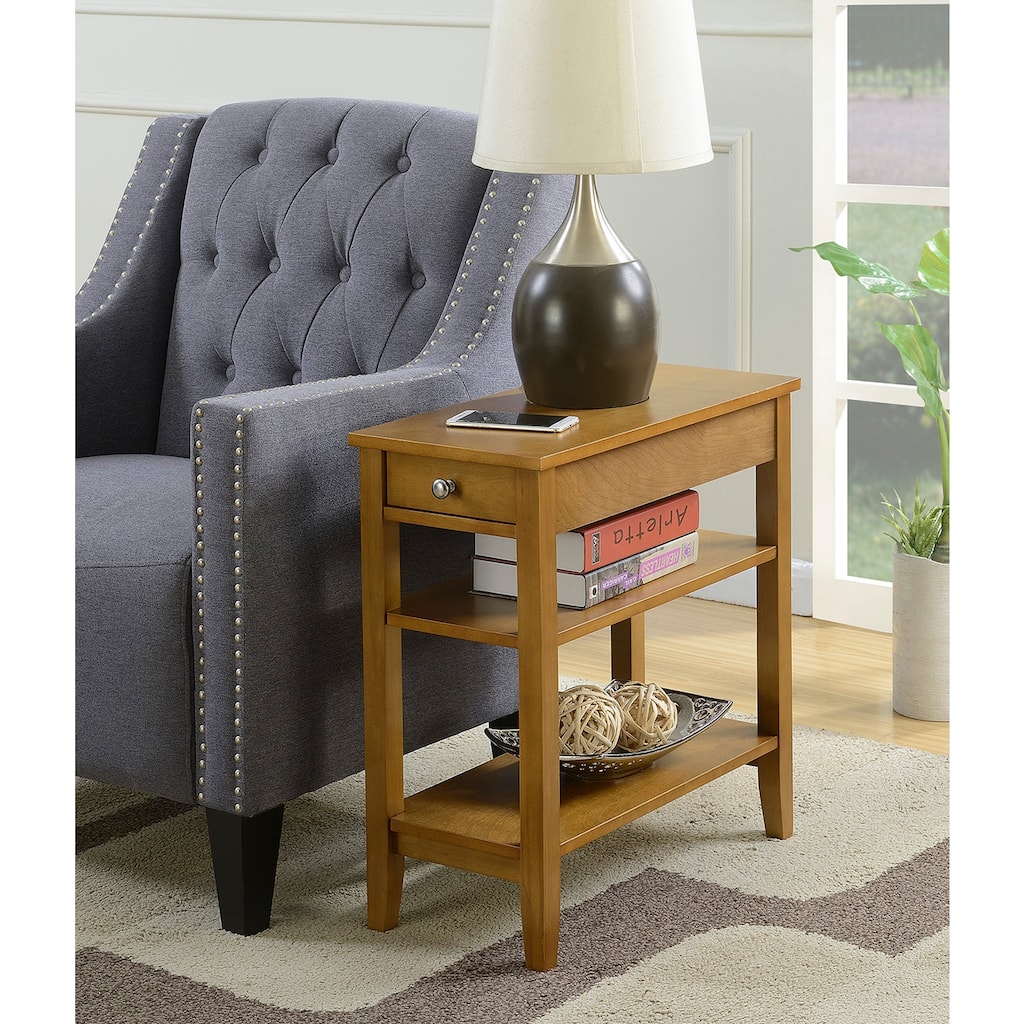 Three Tier End Table with Hidden Storage Drawer, Two Shelves and Nickel Knob Perfect for Organizing Essentials - 11.25