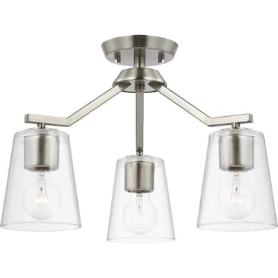 Vertex Collection Three-Light Brushed Nickel Clear Glass Contemporary Convertible Chandelier - 18 in x 18 in x 16.75 in
