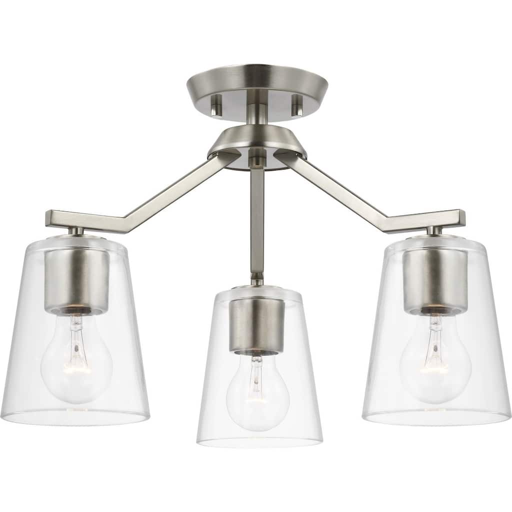 Vertex Collection Three-Light Brushed Nickel Clear Glass Contemporary Convertible Chandelier - 18 in x 18 in x 16.75 in