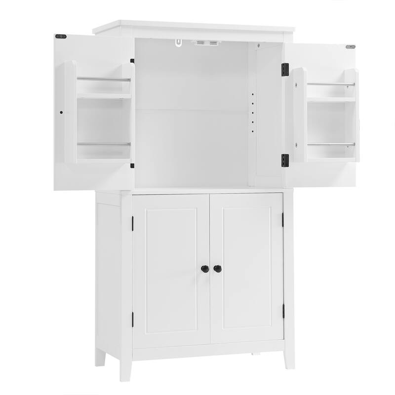 Large Bathroom Waterproof Storage Cabinet with 4 Doors, Shelf