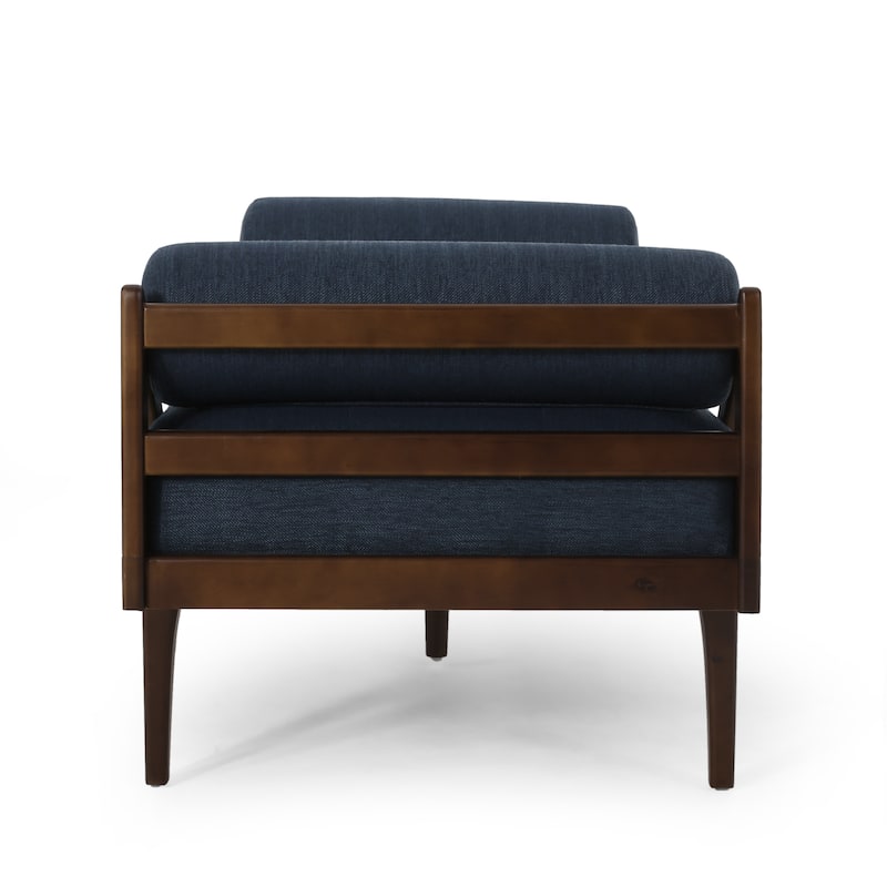 Navy Blue Modern 65" Button Tufted Chaise Lounge Chair with Bent Wood Desing and Rolled Accent Pillows