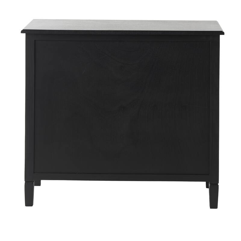 Wood Handmade 1 Door and 3 Drawers Cabinet with Rattan Front - Black - Roche River Decor