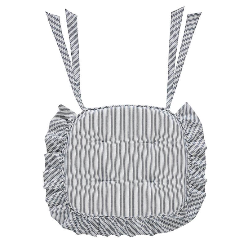 Sawyer Mill Black Ticking Stripe Ruffled Chair Pad 16.5x18