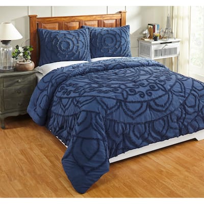 Better Trends Cleo Comforter Set 100% Cotton Tufted Floral Design Soft Plush Chenille Machine Washable Tumble Dry
