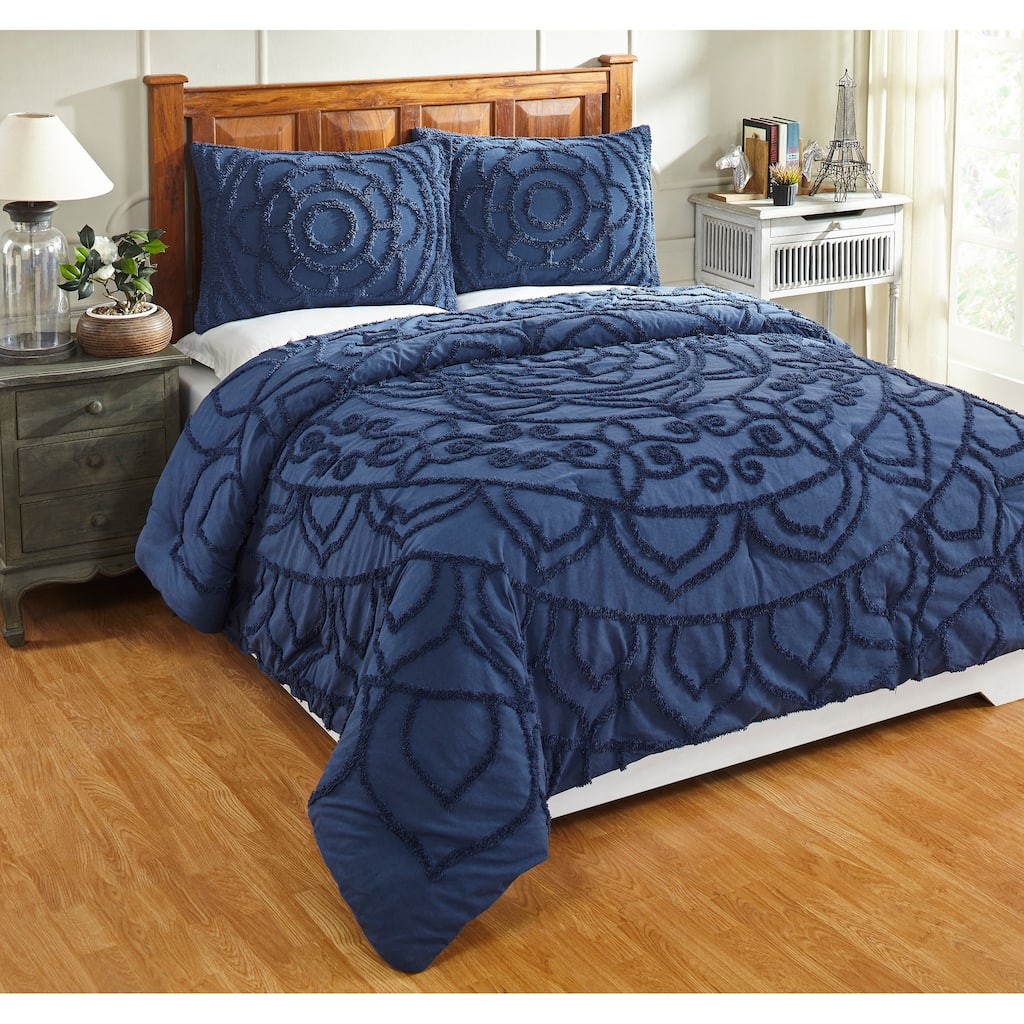 Better Trends Cleo Comforter Set 100% Cotton Tufted Floral Design Soft Plush Chenille Machine Washable Tumble Dry