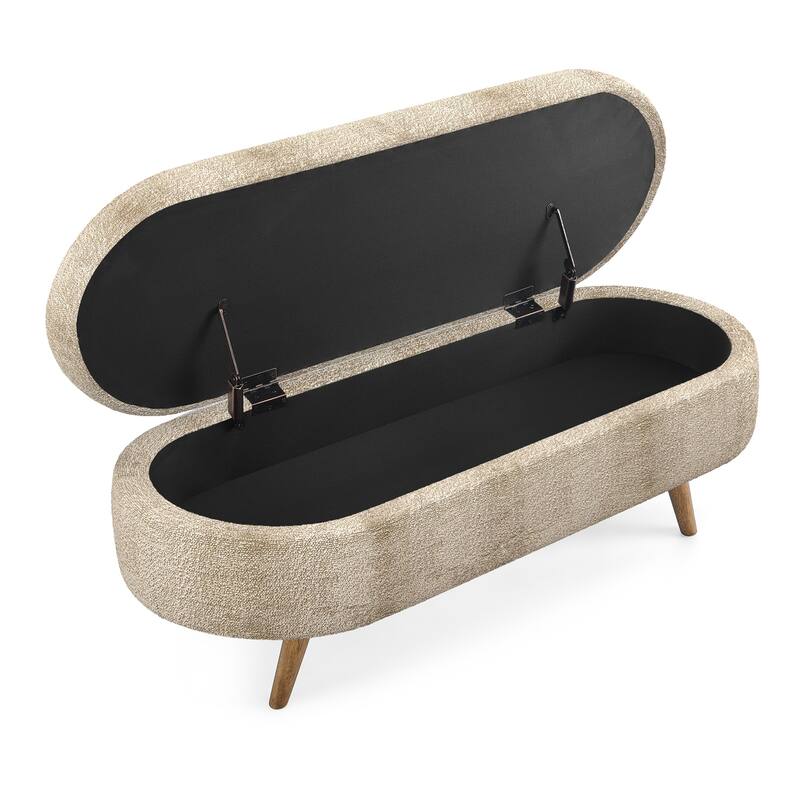 Modern Ottoman Oval Storage Bench with Rubber Wood Legs