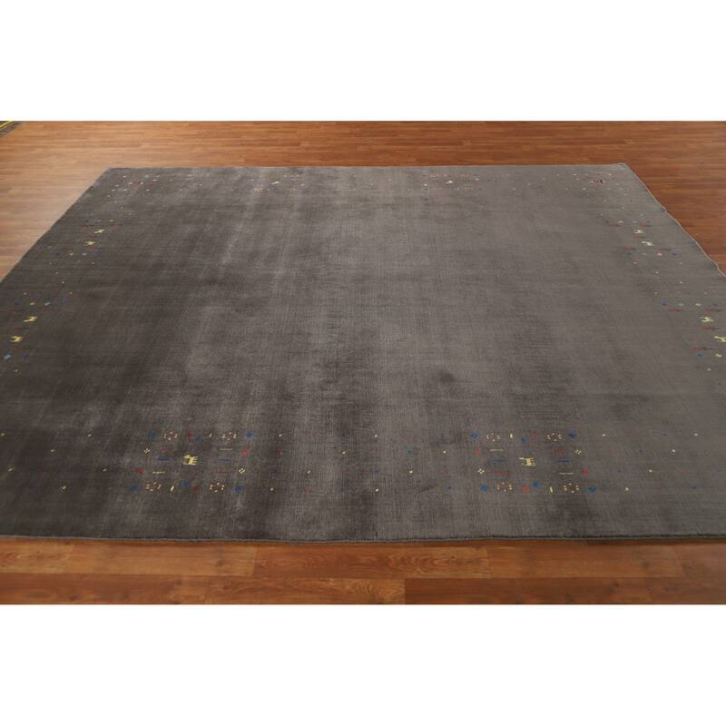Hand Knotted Oriental 100% Wool Carpet Tribal Tribal Greys & Charcoal Gabbeh Area Rug - 9' 8'' X 7' 10''