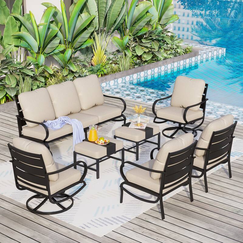 MAISON ARTS 5/7/9-Seat Patio Conversation Set, Outdoor Sofa Set with Single Sofa Chairs, 3-Seater Sofa, Ottoman and Coffee Table