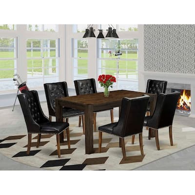HomeStock 7-Piece Distressed Jacobean Finish Solid Wood Top Dining Table with 6 Chairs