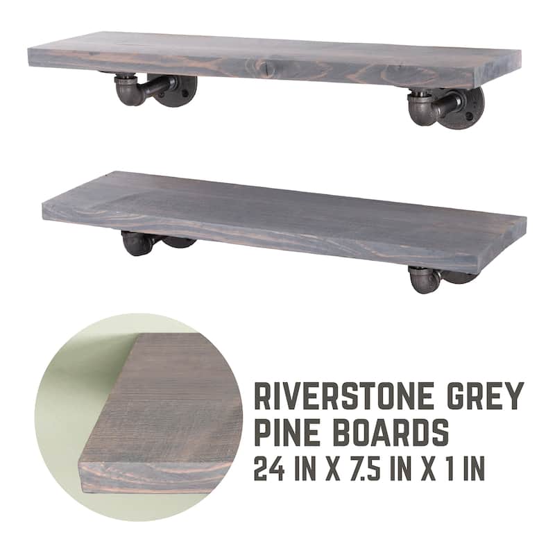 Restore Wood 24 in. Wall Shelf, L-Shape Steel Pipe Brackets, Set of 2