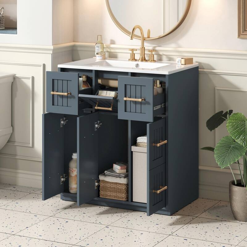 30-inch Bathroom Vanity with Undermount Sink, Soft-Close Doors & Tip-Out Drawer - Blue