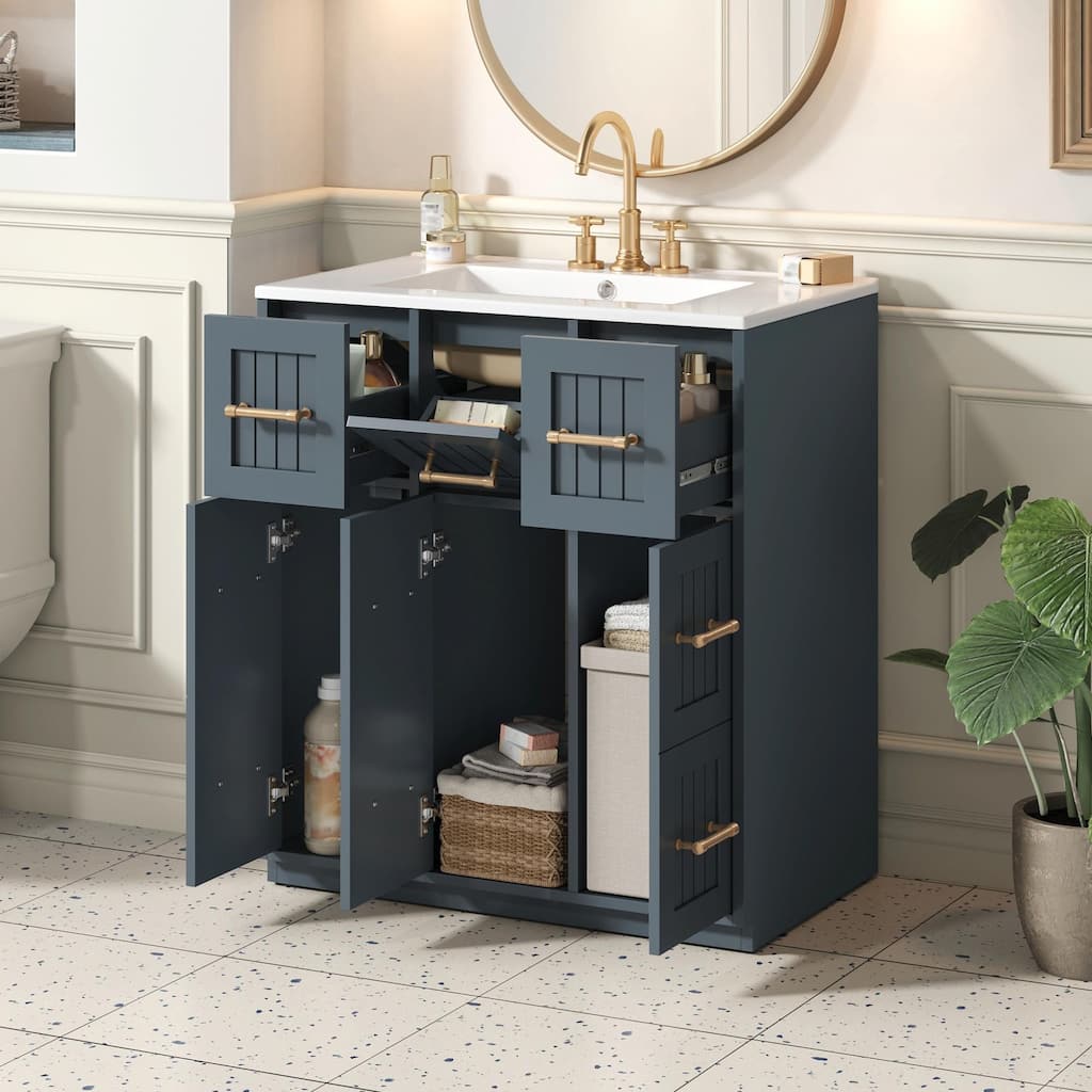 30-inch Bathroom Vanity with Undermount Sink, Soft-Close Doors & Tip-Out Drawer